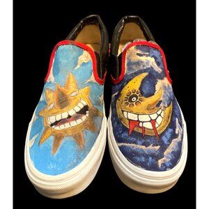 Hand-Detailed Unisex Custom Vans Slip-On Sun Moon Men 10.5 Women 12